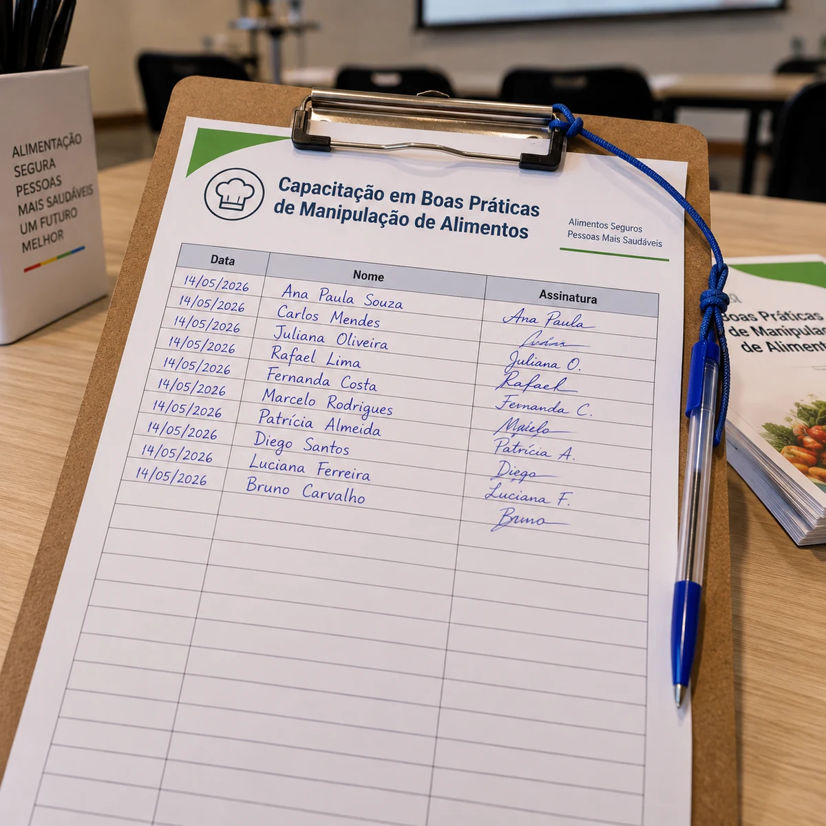 Ficha de presença em uma capacitação de Boas Práticas